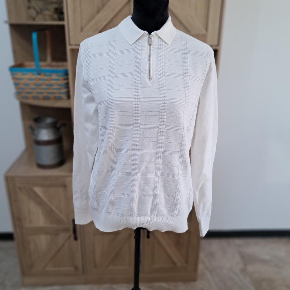 Porter & Ash Knit Sweater 100% Fine Cotton 1/4 Zip Textured Long Sleeve Collar